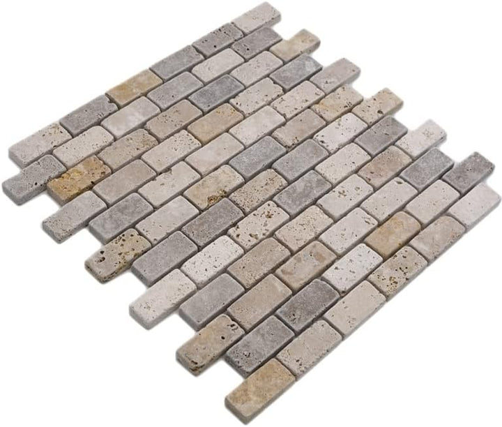 Mosaik Brick Travertin Mix Tumbled Travertin Naturstein Küche, Mosaikstein Format: 23x48x10 mm, Boge