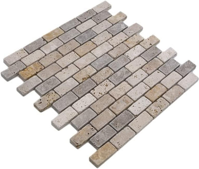 Mosaik Brick Travertin Mix Tumbled Travertin Naturstein Küche, Mosaikstein Format: 23x48x10 mm, Boge