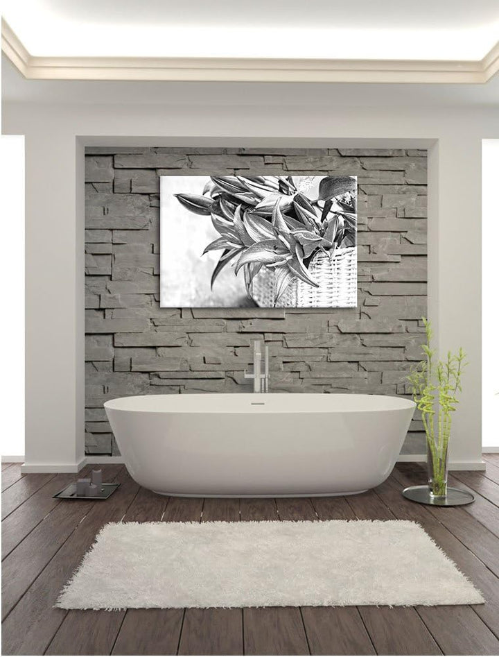 Pixxprint Blaue Blumen im Körbchen / 100x70cm Leinwandbild bespannt auf Holzrahmen/Wandbild Kunstdru