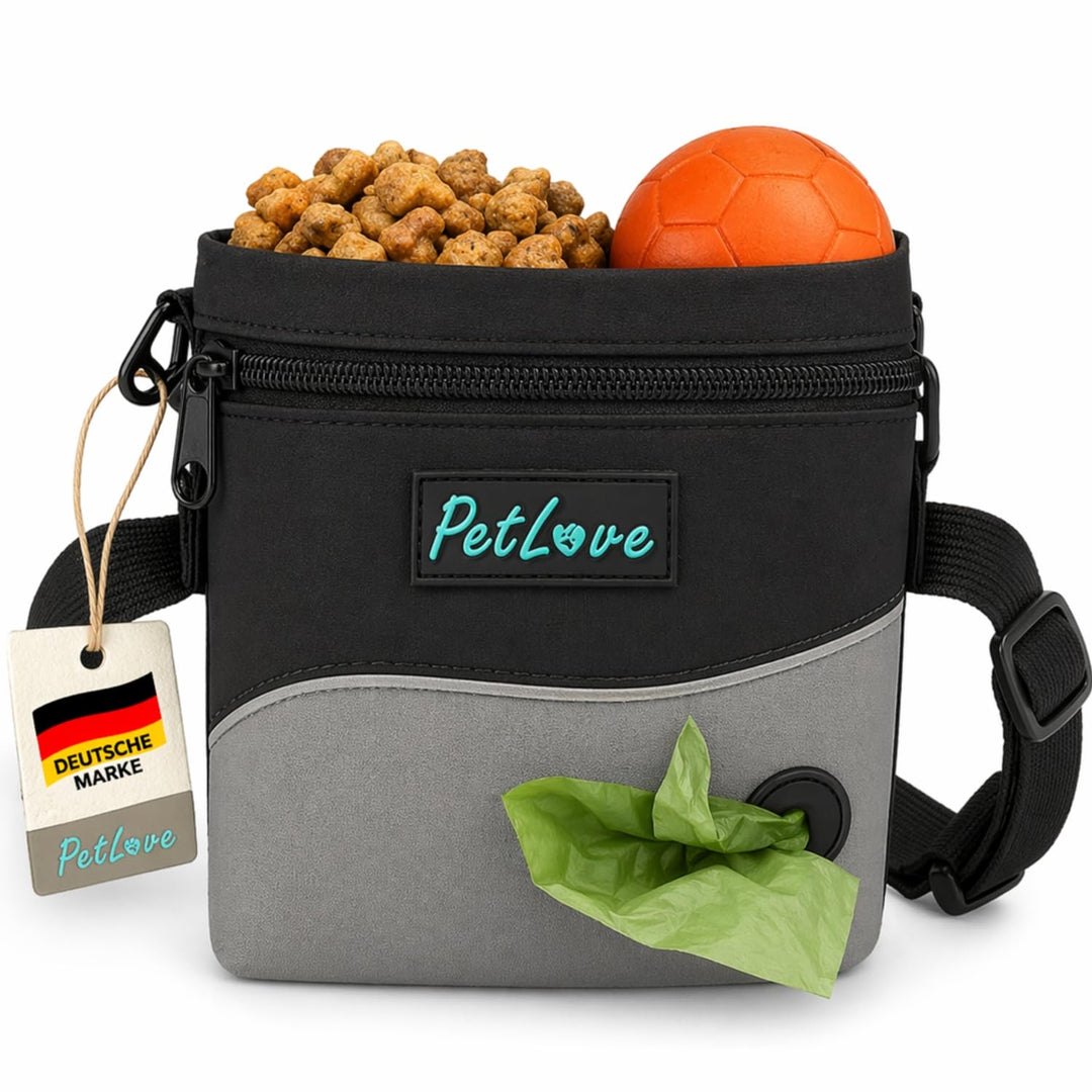 PetLove Leckerlibeutel für Hunde • Futterbeutel mit Magnetverschluss • Inklusive Kotbeutelspender &