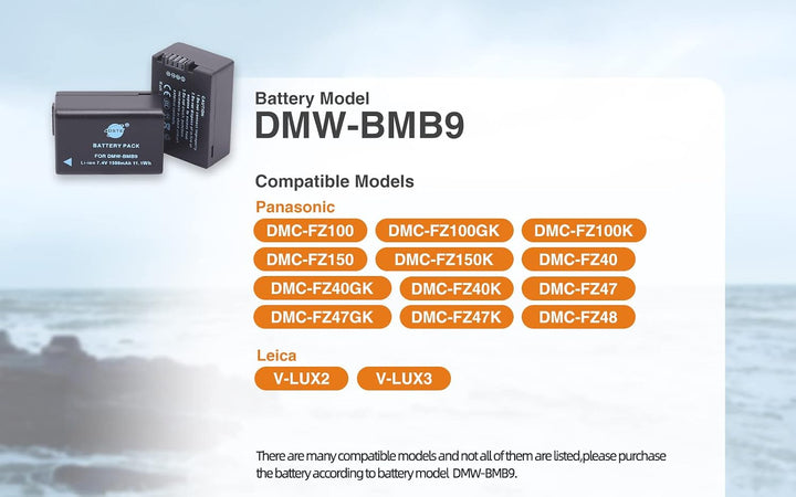 (2-Pack) DMW-BMB9E DSTE Ersatz Batterie Akku Kompatibel für Panasonic DMW-BMB9, DMW-BMB9PP und Lumix