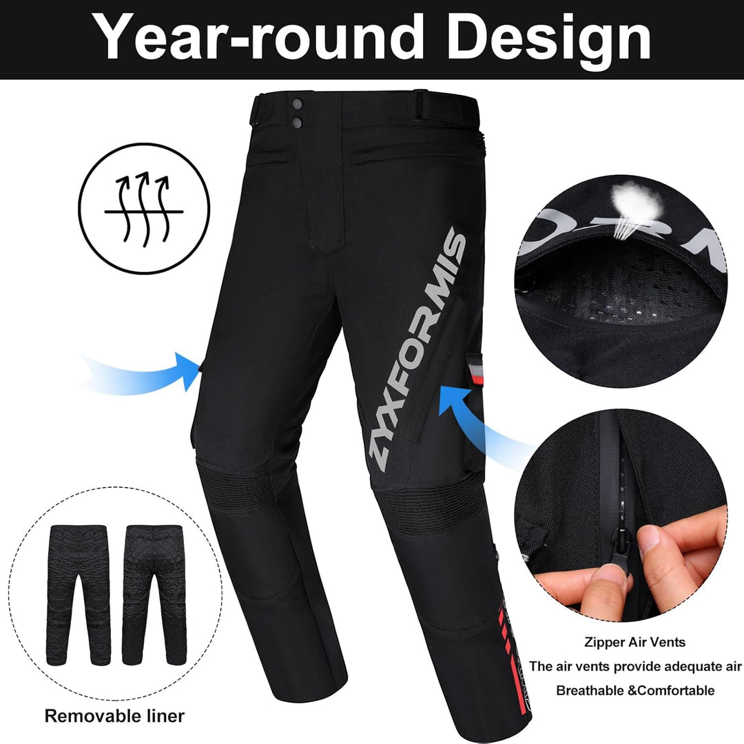 Motorrad Hosen Herren mit Protektoren und Reflektoren, Wasserdicht Winddicht Textil Motorradhose mit