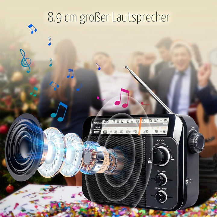 Retekess TR604 Kofferradio,Tragbares Radio,Einfaches Radio,Netzkabel oder Batteriebetrieb,Grosser Kn