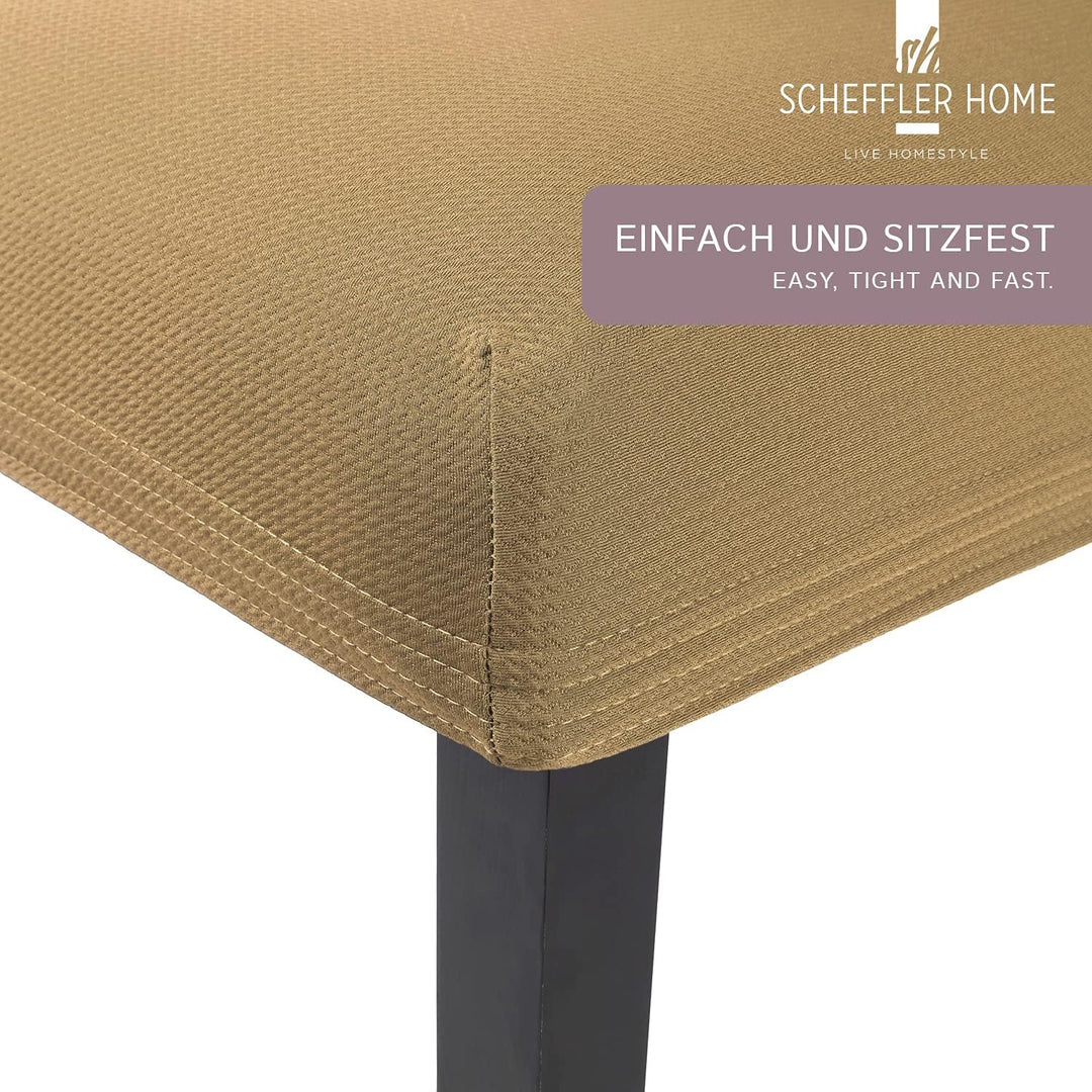 SCHEFFLER-Home Stuhlhussen Stretch Mia/Stretch Stuhlhussen Beige 4er Set/Microfaser Stuhl Bezug wasc