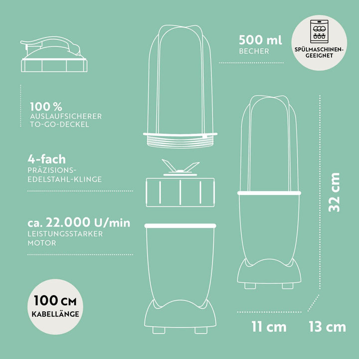 GOURMETmaxx Mixer Mr. Magic 4-tlg. | Smoothie Maker mit 400W &amp; 500ml Fassungsvermögen | Kompakter St