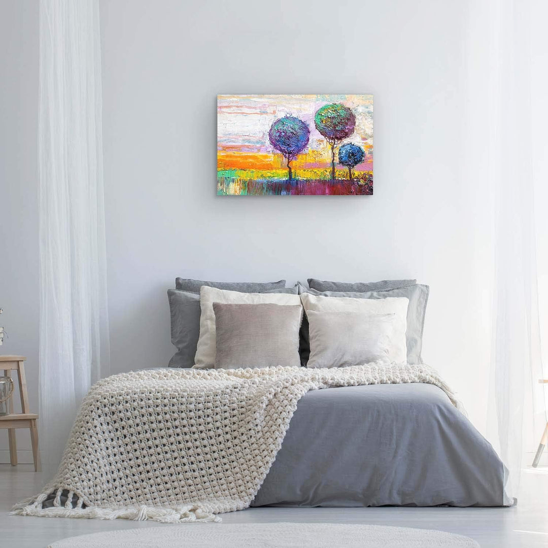 Startonight Bilder Regenbogen Bäume Grüne Gelbe Blau, Leinwandbilder Moderne Kunst, Abstrakte Wandde