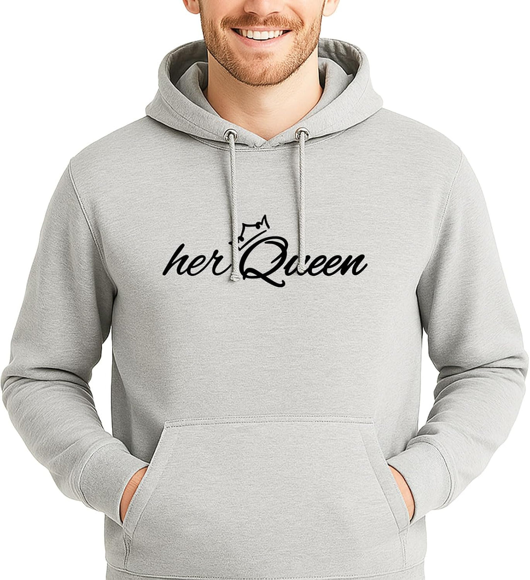 huuraa Unisex Hoodie her Queen Krone Pullover Vegan Grösse XXL Heather Grey mit Motiv Hochzeits Gesc