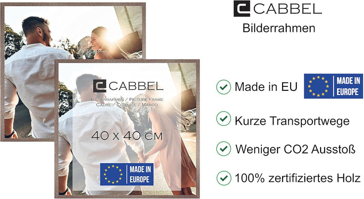 CABBEL Doppelpack (2er Set) Bilderrahmen 40x40 cm, Braun, stabiles MDF-Holz Rahmen, bruchsicherem Pl