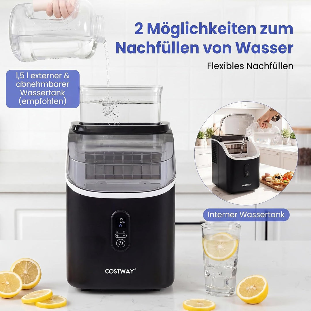 COSTWAY 1,5L Eiswürfelmaschine, Ice Maker 15kg in 24H | Eismaschine 16 Eiswürfel in 13min, Eiswürfel