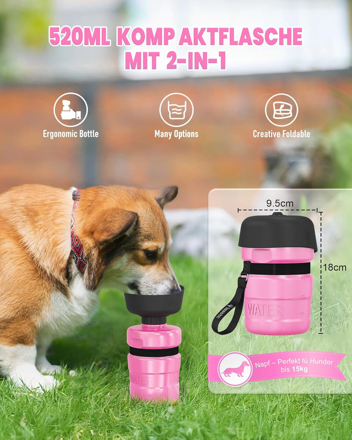 lesotc 520ml Hundetrinkflasche für unterwegs, Faltbare Hund Auslaufsicher Wasserflasche, Hunde Wasse