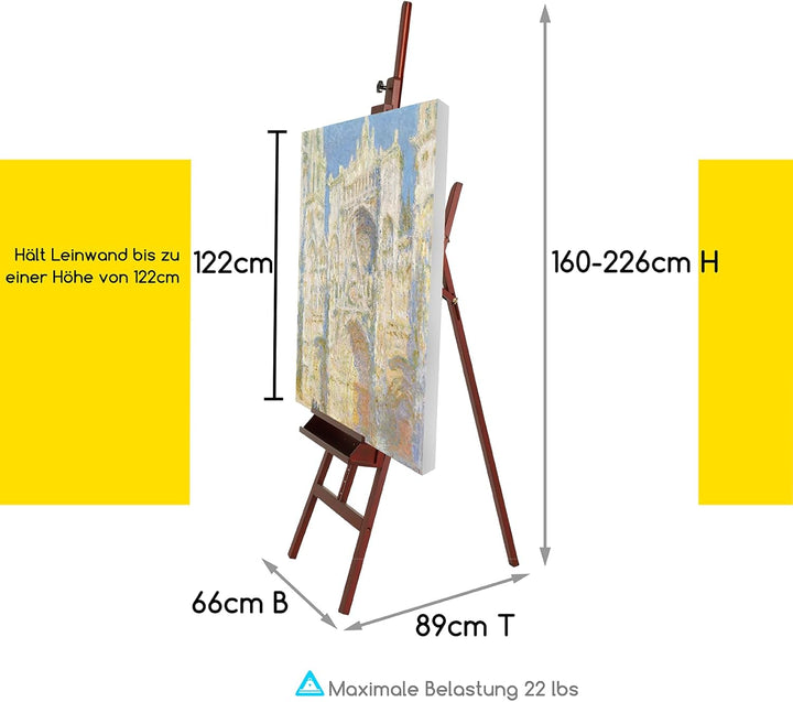 MEEDEN Staffelei Holz Gross 66x226 cm, Verstellbarer Leinwand Ständer aus Deutsche Buchenholz, Klapp