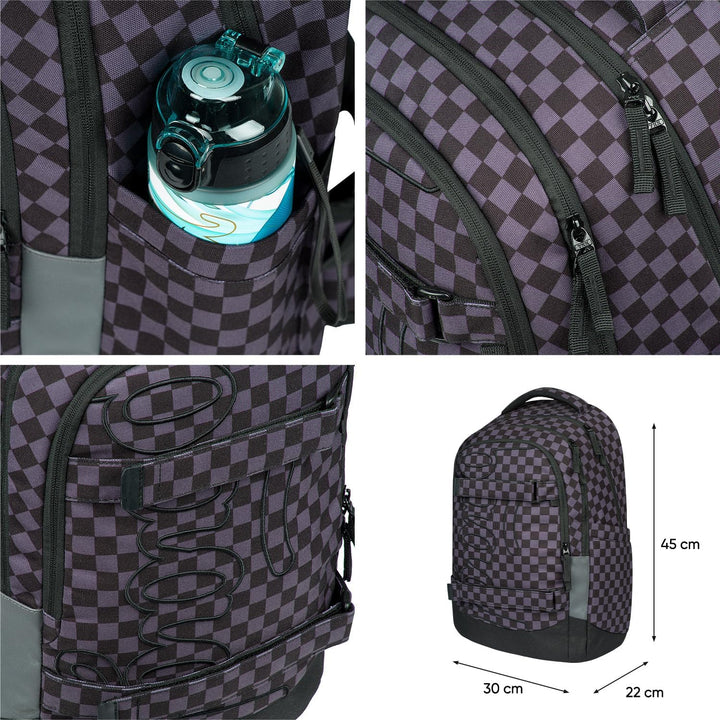 Baagl Schulrucksack Set Jungen Mädchen Teenager 3 Teilig, Skateboard Rucksack Skate MAX, Schultasche