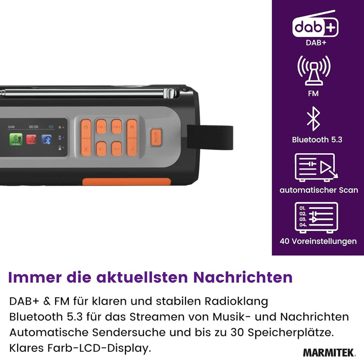 Kurbelradio Marmitek RESQ 200 – Solar Notfallradio mit DAB+, Farbdisplay & 360° LED Licht – Powerban