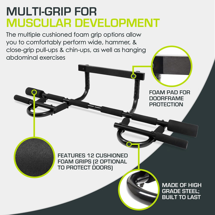 ProsourceFit Multi-Grip Lite Pull Up/Chin Up Bar, Heavy Duty Doorway Upper Body Workout Bar for Home