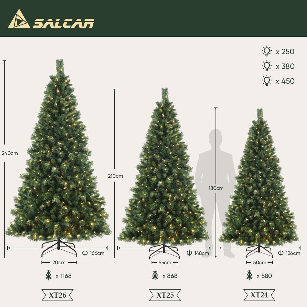 SALCAR Künstlicher Weihnachtsbaum mit Beleuchtung 210 cm, Tannenbaum Künstlich mit Handschuhen und 3