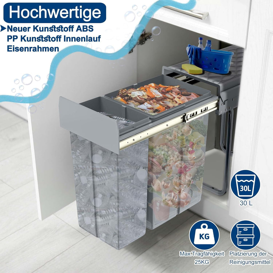 HENGMEI Einbaumülleimer Unterschrank Einbau-Mülleimer Küche Abfalleimer Ausziehbarer Abfallsammler M