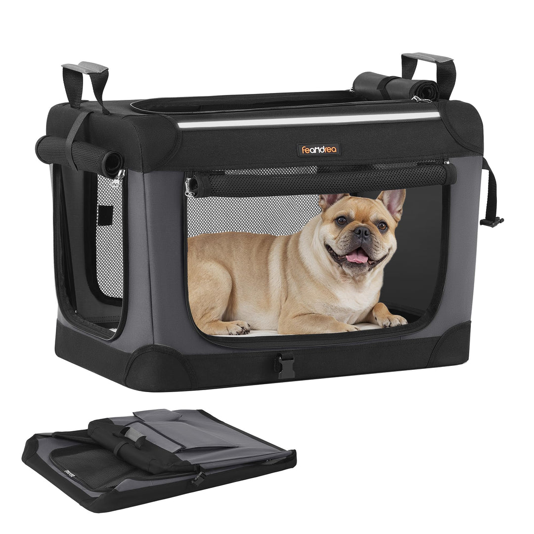 Feandrea Hundebox faltbar, 60 cm Transportbox für kleine Hunde, Hundetasche, Oxford-Gewebe, mit 4 Tü
