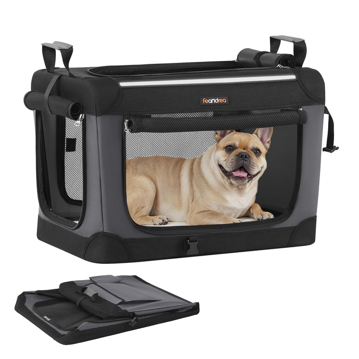 Feandrea Hundebox faltbar, 60 cm Transportbox für kleine Hunde, Hundetasche, Oxford-Gewebe, mit 4 Tü