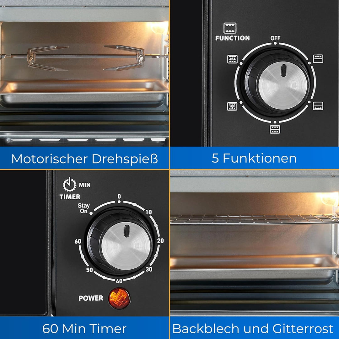 Exquisit Mini-Backofen MO 3302 sw | Umluft | Innenbeleuchtung | Stufenlose Einstellung | Backblech |