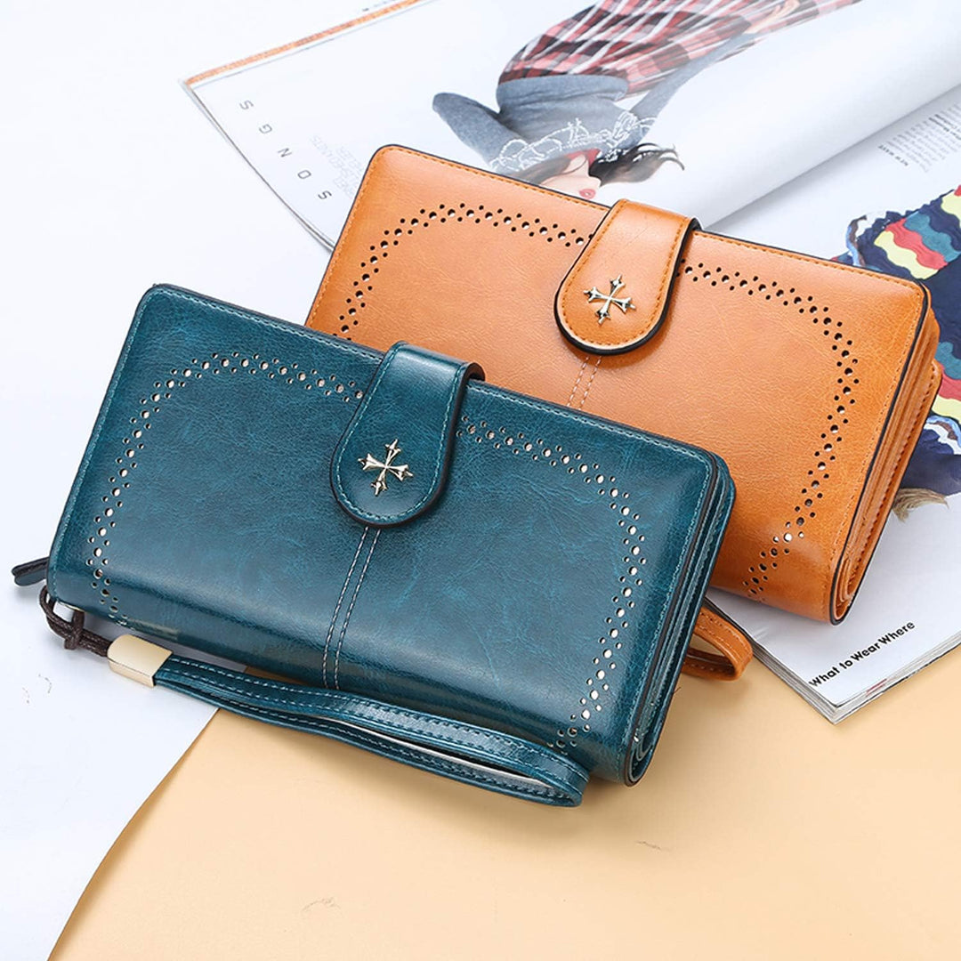 FANDARE Retro Geldbörse Wasserdicht Lange Portemonnaie Herren Damen Brieftasche Leder Portmonee Beut