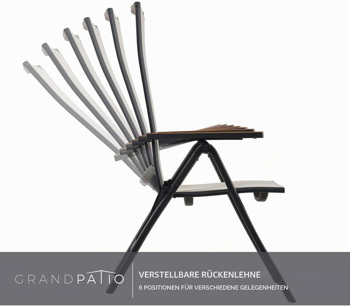 Grand patio Gartenstuhl Klappbar 2 er, Aluminium Gartenstühle Hochlehner mit 6-Fach Verstellbare, Me