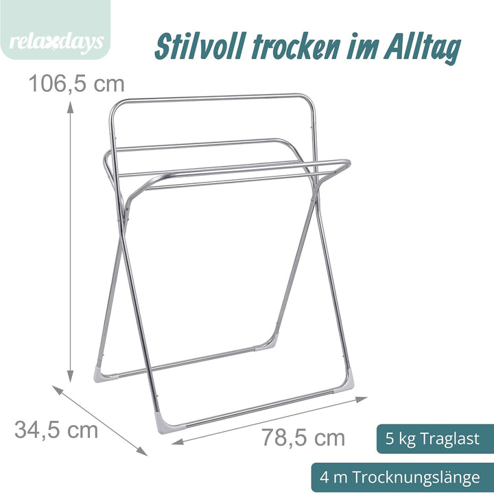 Relaxdays Handtuchständer, HxBxT: 106,5 x 78,5 x 34,5 cm, Edelstahl, 5 Stangen, stehender Handtuchha