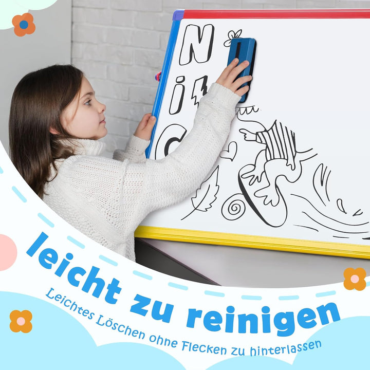 SwanSea A2 Magnettafel Kinder Staffelei, Whiteboard-Tischplatte, Doppelseitig, Trocken Abwischbar, m