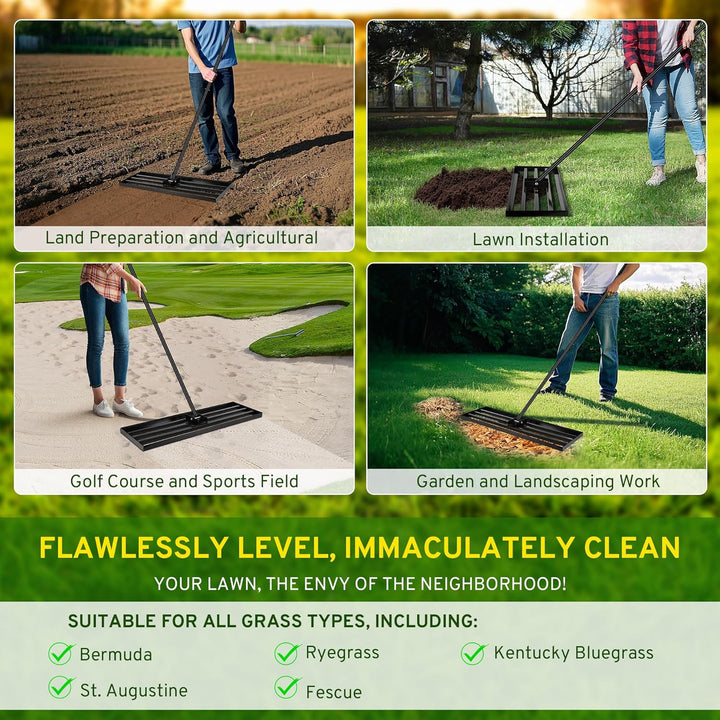 Rasen-Nivellierungsrechen, Garten Rasen Rakel, Müheloses Rasennivellierwerkzeug, Rasen Sanden Harke,
