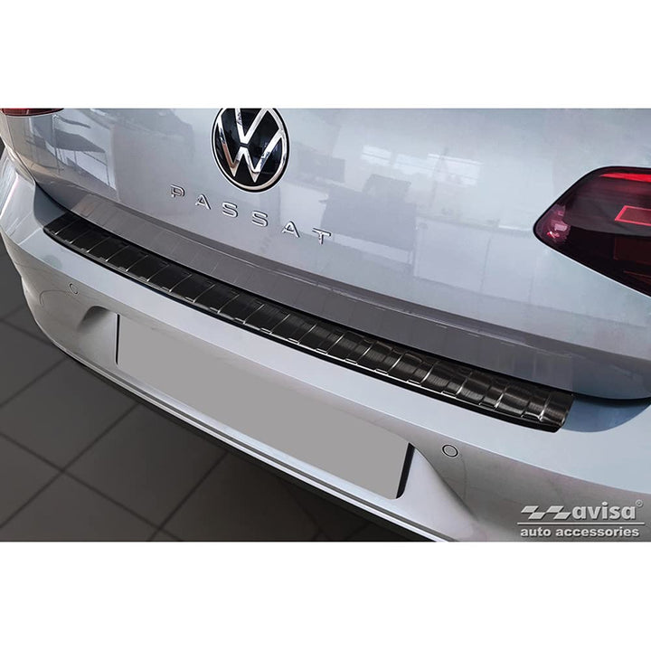 Avisa Schwarz Edelstahl Heckstossstangenschutz kompatibel mit Volkswagen Passat Limousine 2014-2019