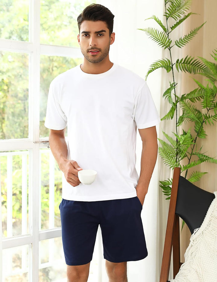 Aseniza Herren Schlafanzughose Kurz Baumwolle Bermuda Schlafshorts Pyjamahose Shorty Sommer Sleephos