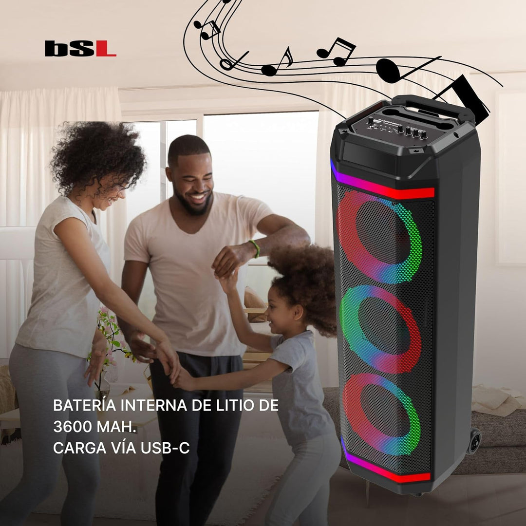 Bluetooth-Lautsprecher BSL-S61 mit Beleuchtung an den Lautsprechern | 3 Lautsprecher mit 8 Zoll | 50