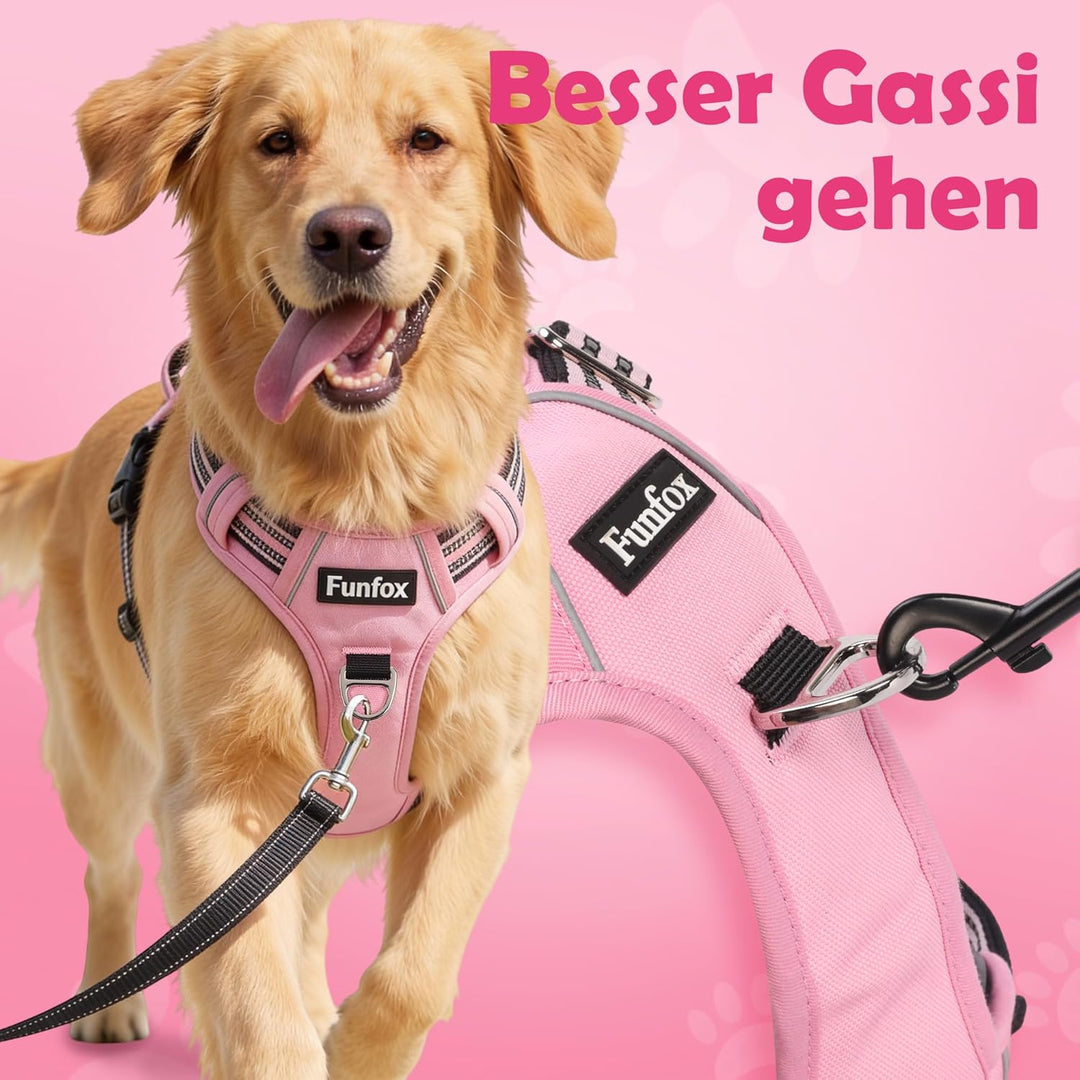 Funfox Hundegeschirr Mittelgrosse Hunde [L] - Verstellbares Anti-Zug Brustgeschirr mit Griff & Refle