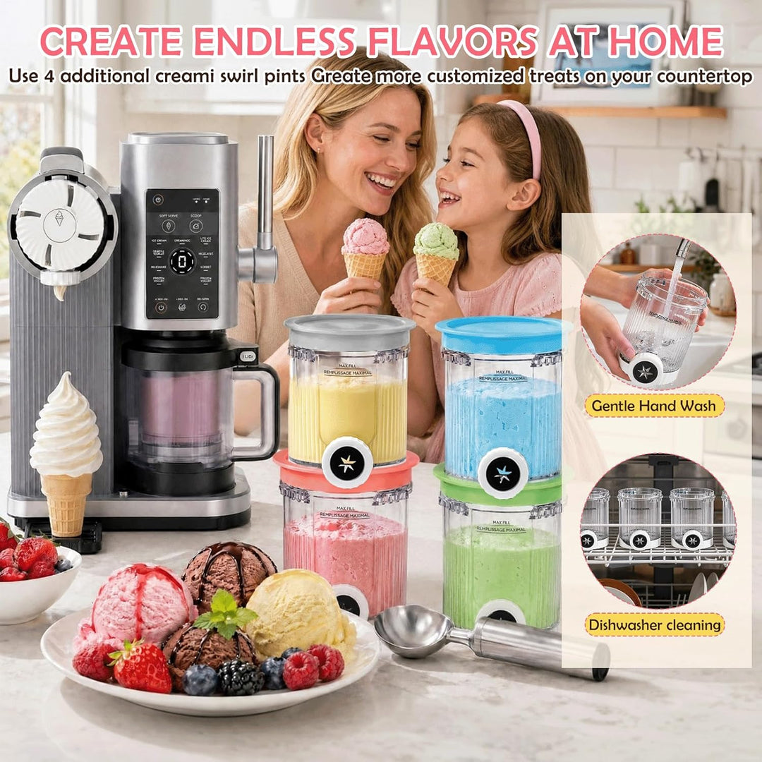 4er Set Eisbehälter 480ml mit Farbigen Deckeln, Kompatibel mit NC700/NC701 Serie Swirl Eismaschine,