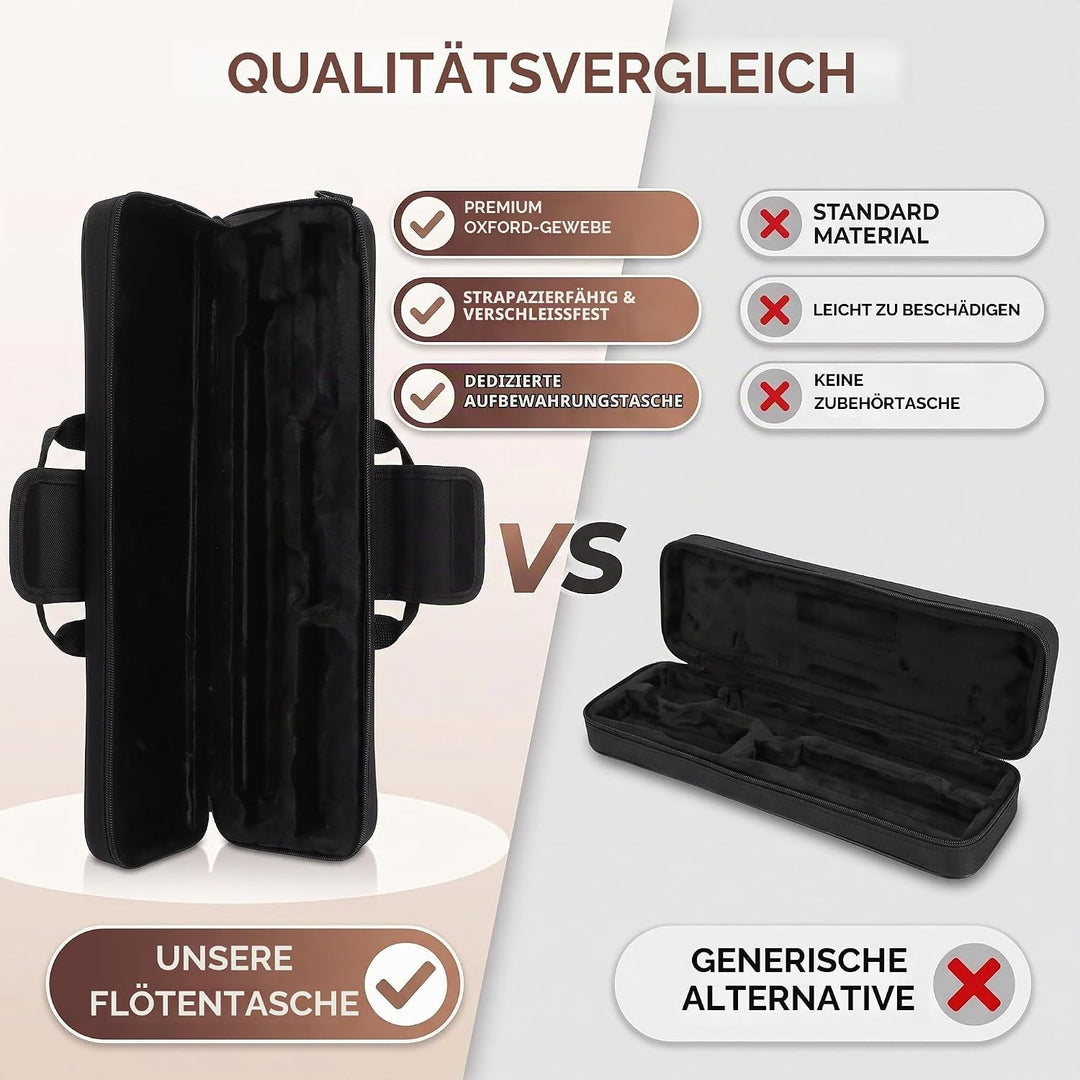 Flötenkoffer Querflöte, Oxford Stofftragetasche Flötenzubehör, Wasserdicht Verschleissfest Leicht 16