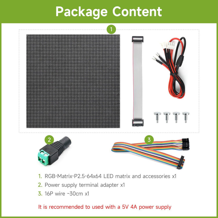 Waveshare RGB Full-Color LED Matrix Panel 2.5mm Pitch 64x64 Pixels Adjustable Brightness Compatible