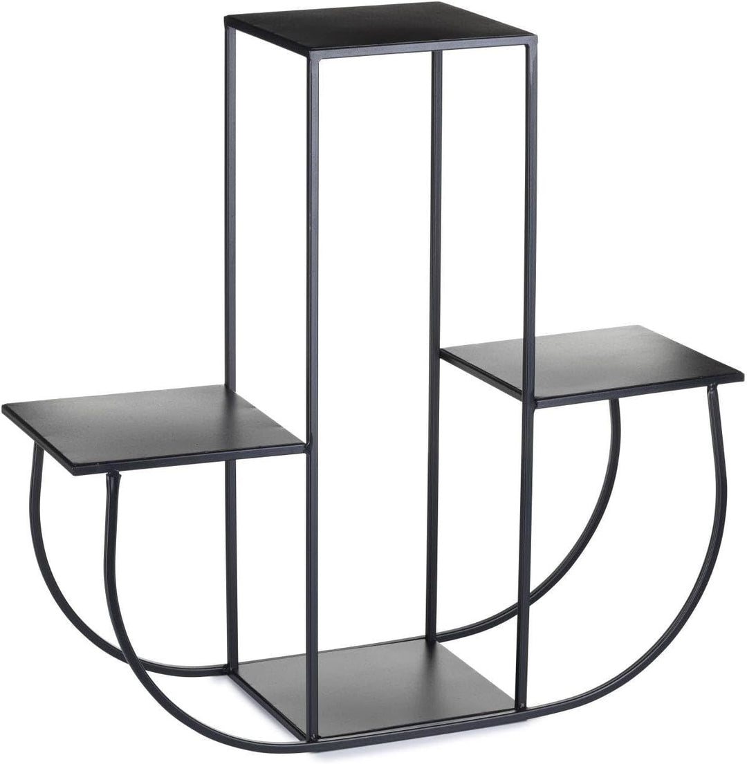 4 Etagen Blumentreppe - Metall Pflanzentreppe 70 cm Hoch - Blumenregal mit Platten 24 cm in Schwarz
