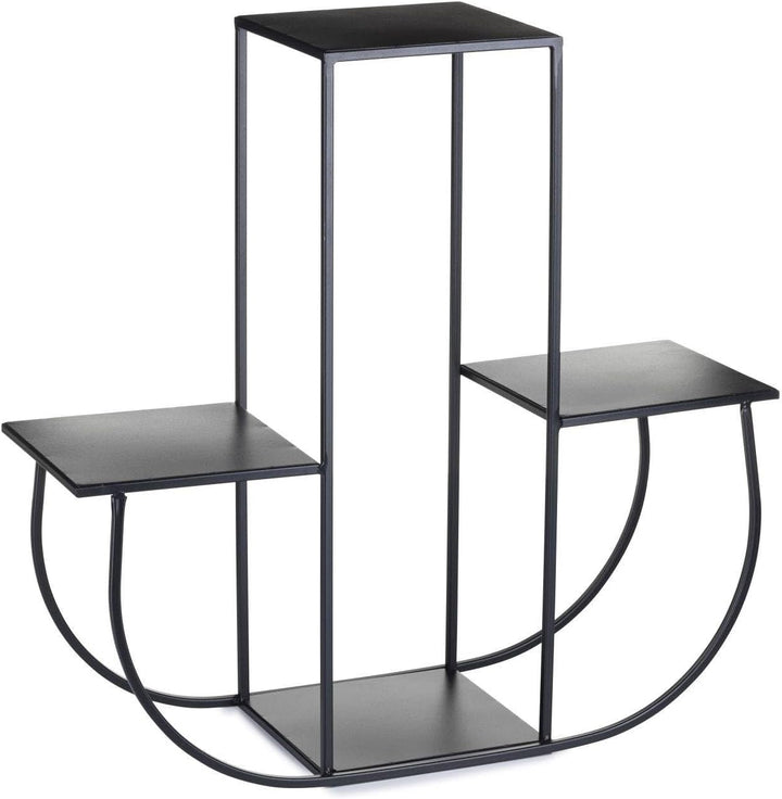4 Etagen Blumentreppe - Metall Pflanzentreppe 70 cm Hoch - Blumenregal mit Platten 24 cm in Schwarz