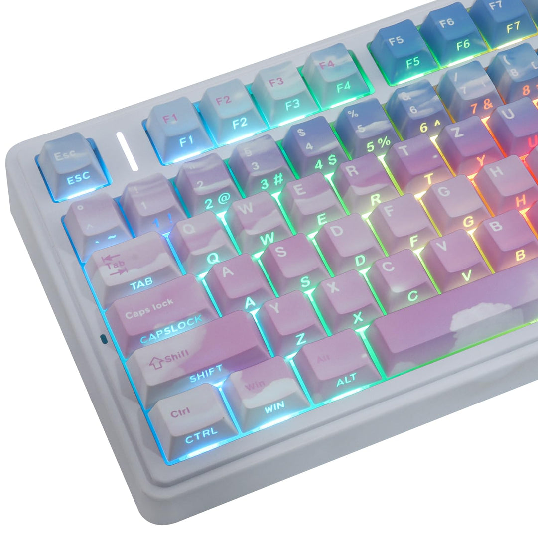 PBT German ISO Keycaps, 133 Keys Gradient Blue Pink Double Shot Keycaps Dye-Sub Cherry Profile Side