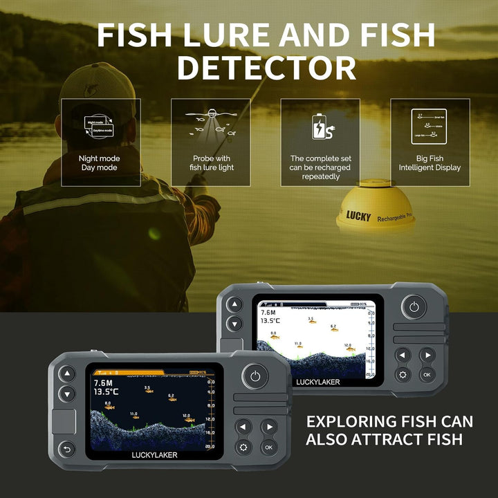 LUCKY Kajak Tragbarer Fischfinder Wandler Kabelloser Sonar Fischfinder Boot Wiederaufladbar Handheld