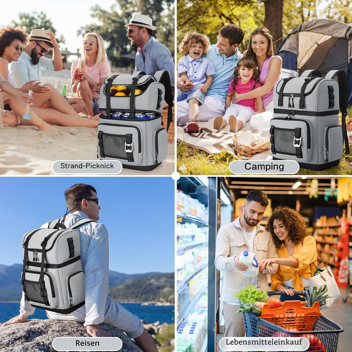 Grosser Kühlrucksack für Herren & Damen, Doppellagiger Kühltasche Rucksack Wasserdichter Isolierter