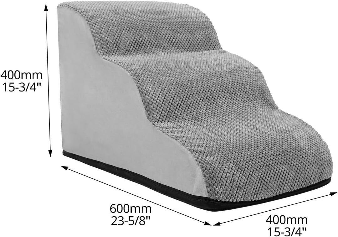 QWORK® Graue Hundetreppe, 3-Stufig, 60x40x40cm, Hochdichtem Schwamm, Abnehmbarem Waschbaren Hundetre
