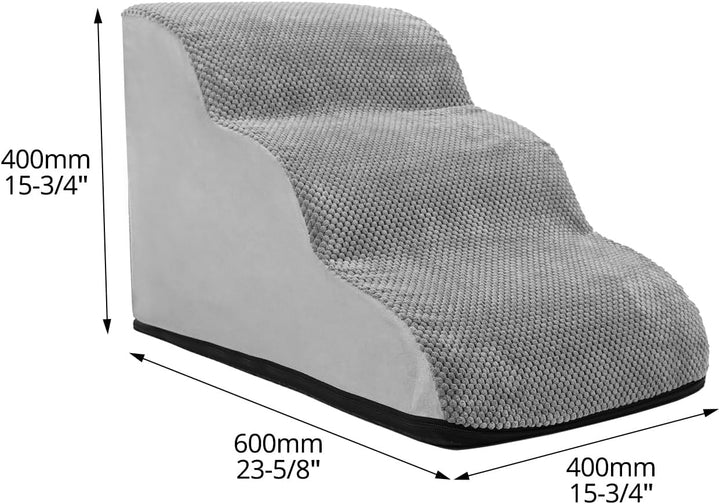 QWORK® Graue Hundetreppe, 3-Stufig, 60x40x40cm, Hochdichtem Schwamm, Abnehmbarem Waschbaren Hundetre