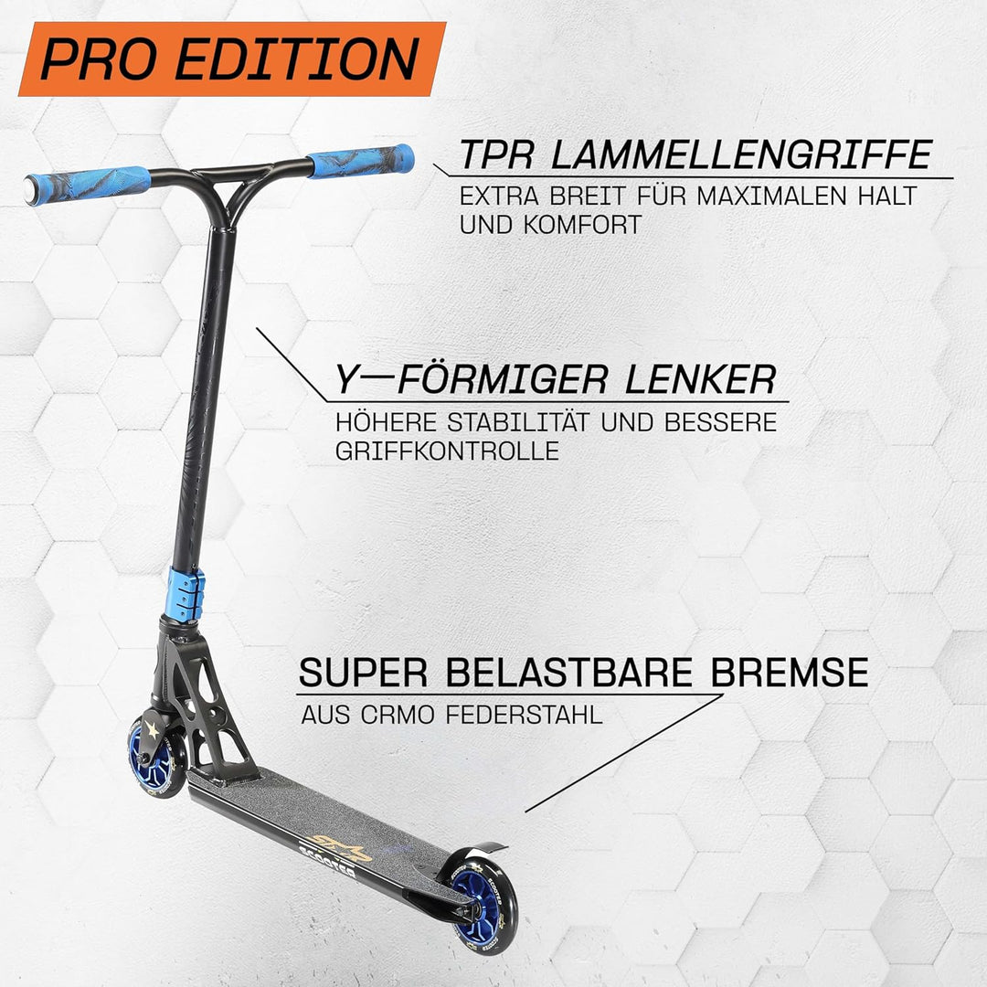 STAR SCOOTER Professional Freestyle Kick Stunt Scooter ab 8 Jahre | 110mm ABEC-9 Lager Alu Kinder Ci