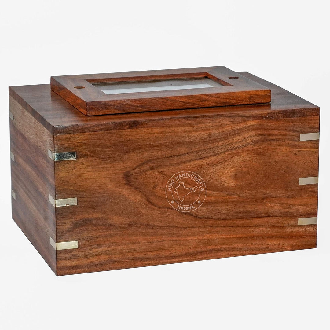 Rosewood Messing eingelegte Holzurne für menschliche Asche Erwachsene – Handgefertigte Foto-Beerdigu