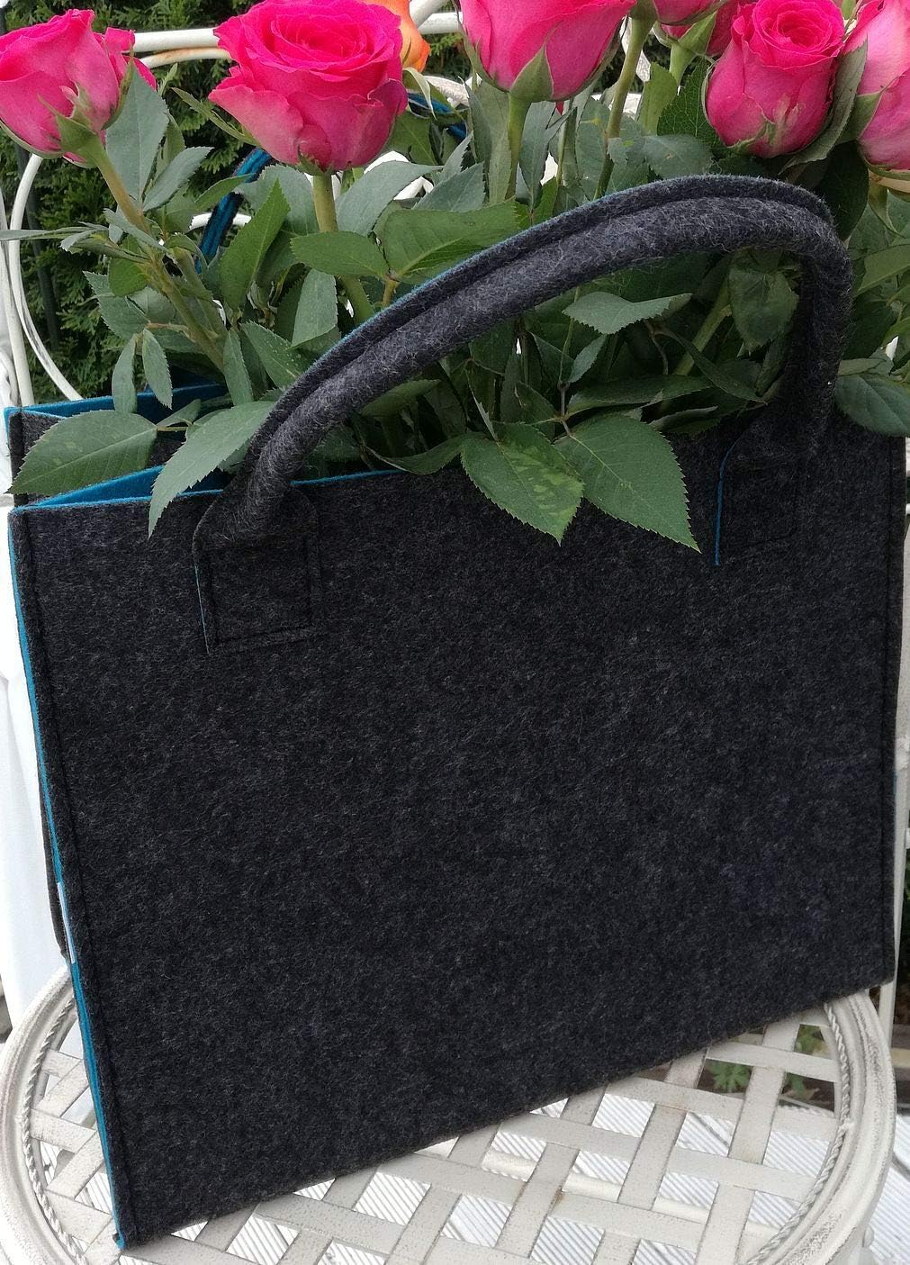 LaFiore24 Hochwertige Filztasche Einkaufstasche Festival Grau-türkis, Grau-türkis