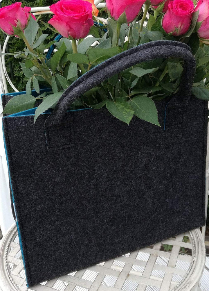LaFiore24 Hochwertige Filztasche Einkaufstasche Festival Grau-türkis, Grau-türkis