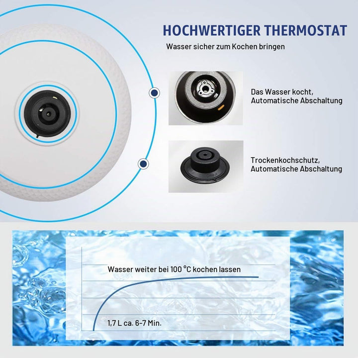 EXTRASTAR Elektrischer Wasserkocher aus Glas mit blauem LED-Licht, bpa, automatischer Abschaltung un