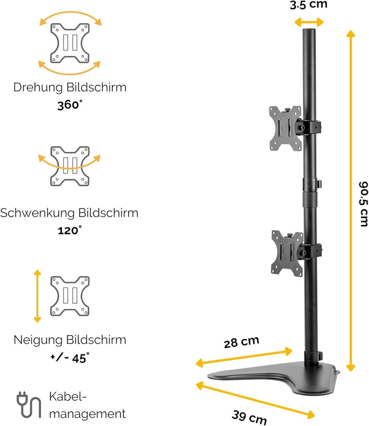 Fellowes Monitorarm Seasa mit Standfuss - höhenverstellbar - für 2 Monitore übereinander bis je 81,2