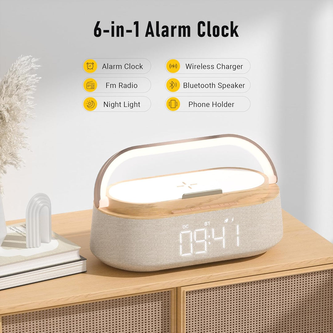 COLSUR Radiowecker Digital mit Wireless Charger, Bluetooth Lautsprecher mit USB-Ladegerät, Smart Wec