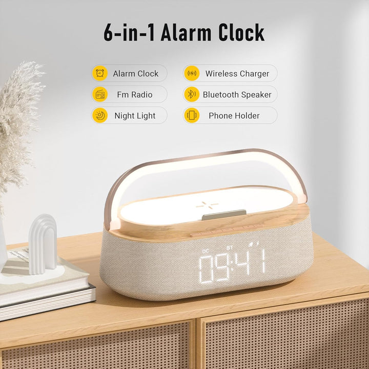 COLSUR Radiowecker Digital mit Wireless Charger, Bluetooth Lautsprecher mit USB-Ladegerät, Smart Wec